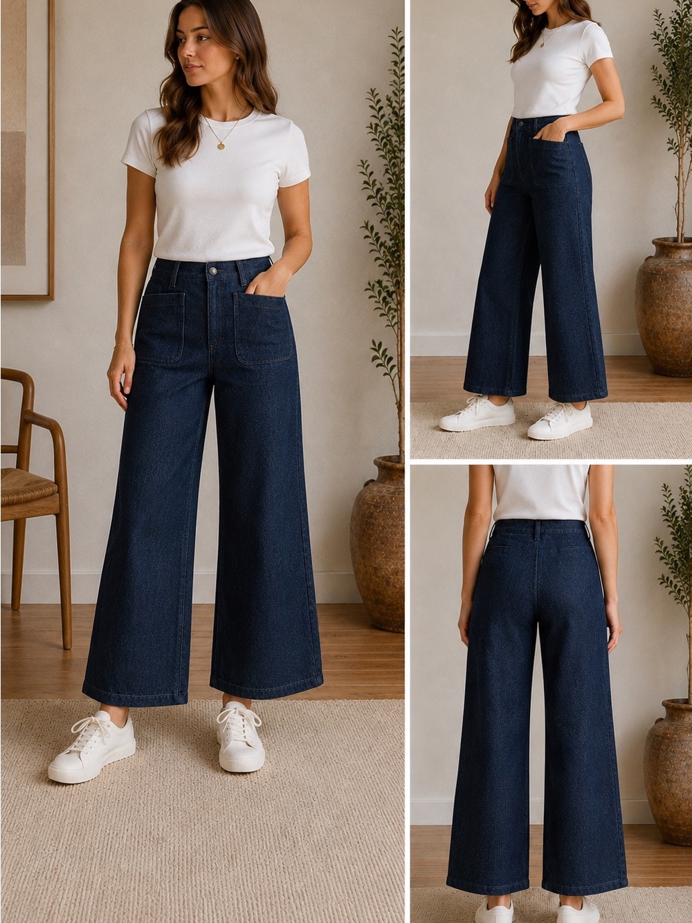 Billy Reid Women's Dark Wash Denim Trouser Pants Size 10 Patch Pocket Wide Leg - Picture 4 of 9